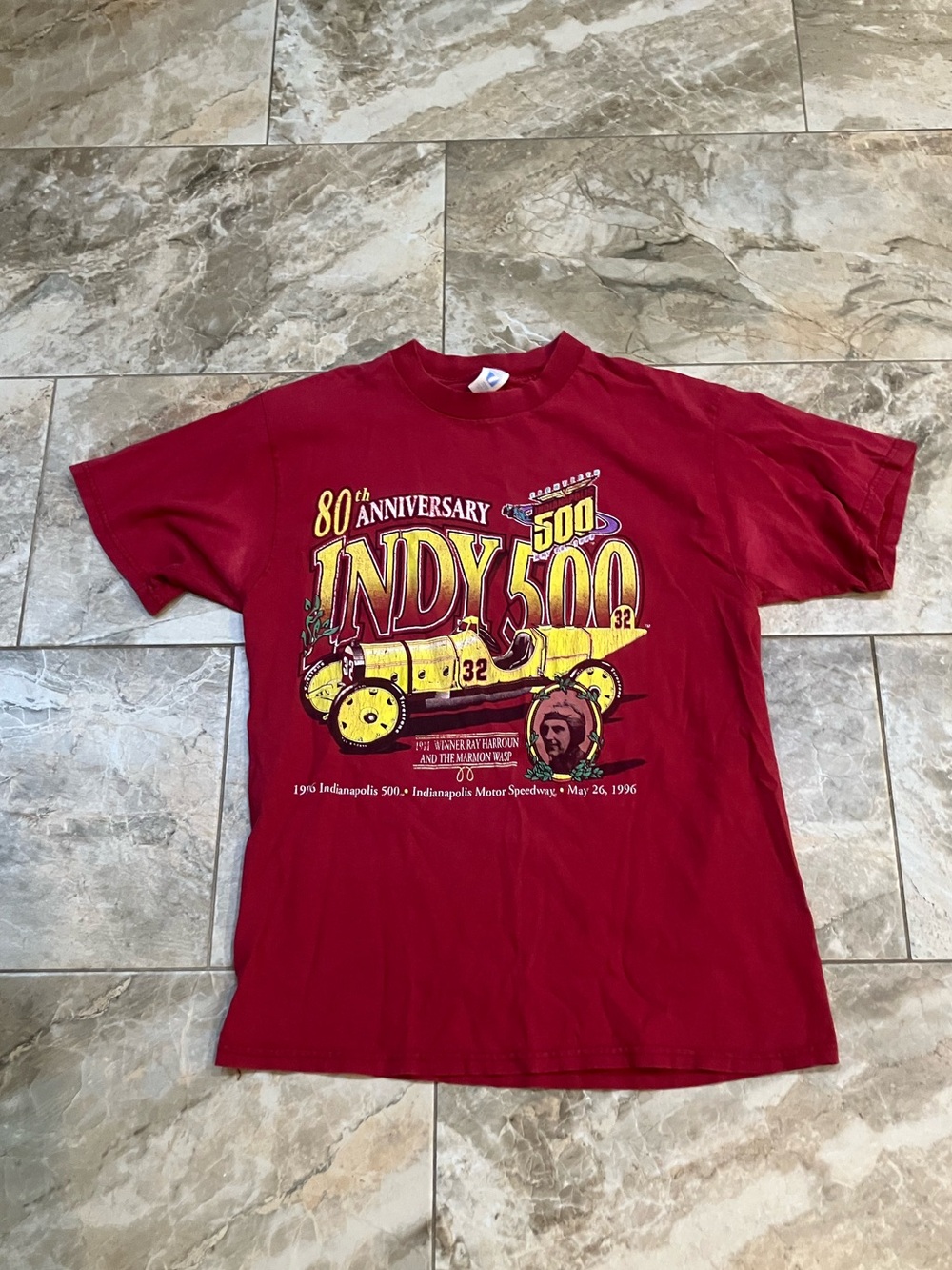 vintage 1996 Indianapolis 500 80th Anniversary red graphic t-shirt